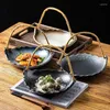 Plates 1pc Japanese Style Hanging Shape Tableware Ceramic Household Kitchen Restaurant Supplies With Bamboo Basket Western Dinner Plate