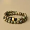 Strand Quiet Green Sandalwood Handstring Plate Playing Lotus Tower Bracelet Buddha Beads Woodstring Single Circle