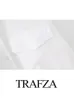 Trafza Autumn Womens Elegant Solid Solid White Blouse Long Sleeve Town Down Down Collar Bow Tie Pocket Roose Simple Causal Tops 240130