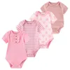 4pieces Cotton Born Bodysuit Print Baby Girl kläder Kort ärm Romper Boy Set Djur 012m Summer Bebes 240127