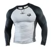 Män långärmad skjortor Bodybuilding Patchwork Quick Dry T Shirt for Men Workout Fitness Training 240118