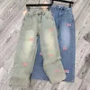high quality Autumn womens jeans fashiona pink toothbrush letter embroidered denim trousers designer pants womens plush straight Denim Pants