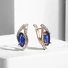 Dangle Earrings 585 Rose Gold Color Stud For Women Blue Stone Leaf Shaped Paved Cubic Zirconia CZ Fashion Jewelry DGE136A