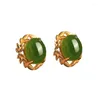 Stud Earrings Court Style Natural An Jade Green For Women Ancient Gold Craft Exquisite Leaf Earings Banquet Jewelry