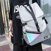 Zaino Zaino per studenti in nylon Borsa a tracolla a righe riflettenti Zaino da campeggio impermeabile per laptop a contrasto di colore geometrico