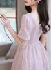 Sweet Simple Temperament Evening Dresses Solid Slim Midje Robe Design Puff Sleeve Prom Robe Square Collar Wedding Party Dress 240125