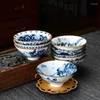 Xícaras de chá 1 peça, porcelana chinesa azul e branca, tigela de cerâmica para viagem, anti-escamação, pintada à mão, conjunto de meditação