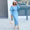 Work Dresses Women Urban Temperament Skirt Suit Spring And Autumn Solid Color Bubble Sleeve Boat Collar T-shirt Same Pencil