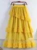 Skirts 2024 Sweet Cake Tulle Skirt Women Elegant Midi Long High Waist A Line Female Winter Yellow Green Party Lady