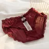 Kvinnors trosor L-XL underkläder trosor sexig spets flicka bowknot vin röd kort med midja sömlösa underbyxor kvinnlig underkläder