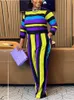 Wmstar Plus Size Two Piece Women Clothing Long Sleeve Crop Top and Pants Sets Striped Matching Set Wholesale Dropshopping 240125