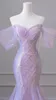 Runway Dresses Gorgeous Purple Blue Celebrity Pearl Beading Chain Off The Shoulder Mermaid Glitter Sequins Floor Length Saudi Prom Gown