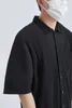 Miyake chemise à revers plissé à manches courtes t-shirt pour hommes chemise unie chemise boutonnée vêtements d'été pour hommes noir haut décontracté 240202