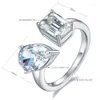 Cluster Rings GEM'S BALLET Pear Cut High Carbon Diamond Ring In 925 Sterling Silver Emerald Moissanite Toi Et Moi Engagement