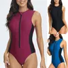 Women's Swimwear Womens Zipper Swimsuit 1 Piece Leotard Color Block Sunsuit Bathing Suits