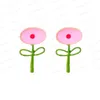 Sweet Cute Pink Dropping Oil Earrings Drop Pendant Enamel Leaves Flower Fresh Countryside Style Earrings for Women