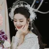 Grampos de cabelo estilo chinês laço cristal borla nupcial tiara acessórios de casamento para mulheres cor prata coroa presente