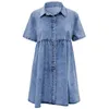 Vestidos casuais feminino causal cor sólida moda confortável verão manga curta botão para baixo flowy em camadas denim vestido mid