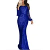 Casual Dresses Elegant Ladies Vestidos Plus Size Chic Women Tassel Lantern Sleeve Sequined Long V Neck Bodycon Party Maxi Dress