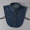 メンズブルーデニム女性シャツのための偽の襟取り外し可能な首輪固体ラペルブラウストップメンズ偽の襟服シャツネックウェア240202