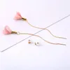Boucles d'oreilles pendantes pour femmes, 8 couleurs, gris, rose, noir, Etc, fleur, longue chaîne dorée, pendentif, perle simulée, goutte d'eau