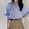 Blusas de mujer SuperAen 2024 coreano Chic Estilo de primavera cuello redondo botonadura única suelta Casual versátil mangas de burbuja camisa blanca