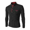 남성용 폴로 패션 남자 셔츠 상단 봄 가을 플러스 폴카 도트 버튼 아래로 긴 슬리브 티셔츠 슬림
