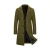 Mens Woolen Coat Jacket Lång bomull Casual Windbreaker Single Breasted Lapel Overcoat Plus Size Mode Wool Blend Color Coats 240118