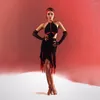 Sahne Giyim Kırmızı ve Siyah Püskül Tasarım Etek Kadınlar İçin Kadın Latin Dans Elbisesi Samba Balo Salonu Dans Giyeri Kostümleri NY72 2302