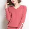 Damestruien 2024 Spring herfst Solid Color Fashion V-Neck Lange Mouw Knitting Sweater Vrouwen Casual Loose Chique All-match pullovers tops