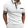 Polos pour hommes Design simple Chemise pour hommes Respirant Slim Fit Été avec contraste de couleur Poche plaquée Col rabattu pour décontracté