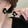 Stud Earrings Women Black Burgundy Color Velour Flower Earring Ladies Autumn Winter Golden Metallic Floral Studs Charm Jewelry