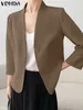 Trajes de mujer, abrigos elegantes, chaqueta para mujer 2024 VONDA, moda de verano, Sexy cuello en V, manga 3/4, abrigo informal de Color sólido para mujer, ropa de calle