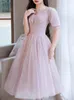 Sweet Simple Temperament Evening Dresses Solid Slim Midje Robe Design Puff Sleeve Prom Robe Square Collar Wedding Party Dress 240125