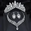 Hair Clips 3Pcs Bridal Jewelry Sets Tiaras Crown Necklace Earrings Bride Wedding Dress Dubai Set For Party Prom Costume Accessories