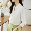 Kvinnor Bluses Qoerlin Womens Button Down Shirts Långärmad avslappnad Chiffon Löst veck Carred Work Office Top Spring Fall 2024