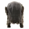 Berets inverno masculino engrossar quente bombardeiro chapéus com earflaps pu couro bonnet piloto neve esqui lei feng bonés unisex ushanka russo