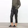 Pantalon en cuir véritable pour femmes, taille haute, Harem, élastique, Streetwear, 2024, 240201