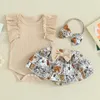 Ensembles de vêtements pour bébé fille des vêtements d'été Ruffles Raiper et élastique de jupe de jupe florale Set Set 3 pièces tenues