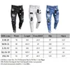 Weiße Stickerei-Jeans für Herren, Baumwolle, dehnbar, zerrissene Röhrenjeans, hochwertige Hip-Hop-Jeans mit schwarzem Loch, Slim Fit, Übergröße, Jeanshose 240129