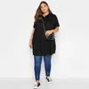 Plus Size Summer Elegant Longline Smock Shirt Women Short Sleeve Black Casual Tiered Blouse Large Size Loose Black Shirt 6XL 7XL 240126