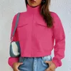 Sudaderas con capucha para mujer, abrigo de primavera y otoño, moda para mujer, cuello alto, cremallera, bolsillo, Tops cortos, chaqueta sólida delgada Y2K, prendas de vestir exteriores para mujer, sudadera con capucha