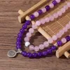 Strand OAIITE 8mm Pink Crystal Bracelet Female Lotus Pendant Wrapped 108mala Amethyst Reiki Energy Necklace Jewelry