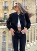 TRAF 2023 Donna Bomber Jacket Bianco Autunno Inverno Button Cropped Giubbotti per le donne Moda manica lunga Crop Capispalla 240122