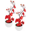 Dekorativa blommor 2 PC: er Artificiella simulerade krukväxter Fake Desktop Plum Blossom Bonsai Realistic Simulation