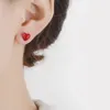 Stud Earrings Heart Earring Lady Lovers Gifts 925 Silver Needle Red Love Resin Stone Wedding Engagement For Women Bridal