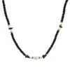 Chains Trendy Simple Black Stone Beads Necklace Men Summer Stainless Steel Chain Surfer For Strand Jewelry Gift Him