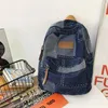 School Bags Japanese Trendy Cool Patch Contrasting Color Women Backpack Large Capacity All Match Denim Fashion Travel