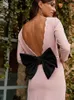 Sukienki swobodne Bez pleców Big Bow Midi Sukienka dla kobiet w modzie trzy ćwierć rękawie Split 2024 Wiosna lato eleganckie szczupłe imprezę vestido