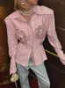 여성용 블라우스 2024 3D 3 차원 꽃 여성 우아한 긴 슬리브 옷깃 셔츠 재킷 패션 싱글 가슴 탑 스트리트웨어
